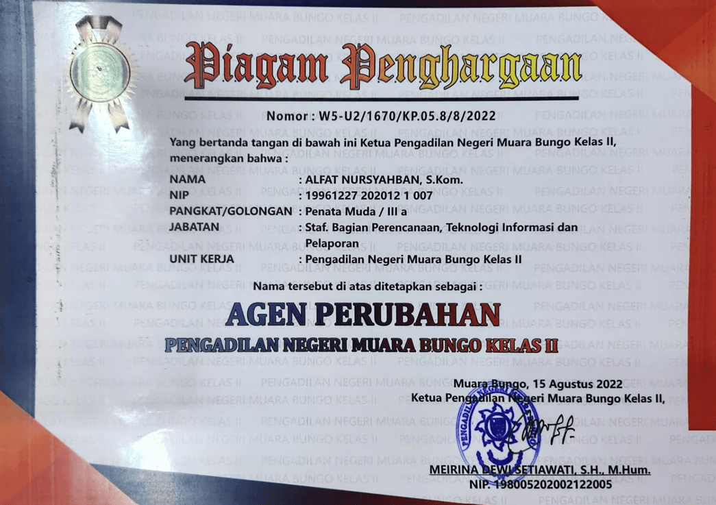 Agen Perubahan Pengadilan Negeri Muara Bungo Semester 2 Tahun 2022 - Semester 2 Tahun 2024