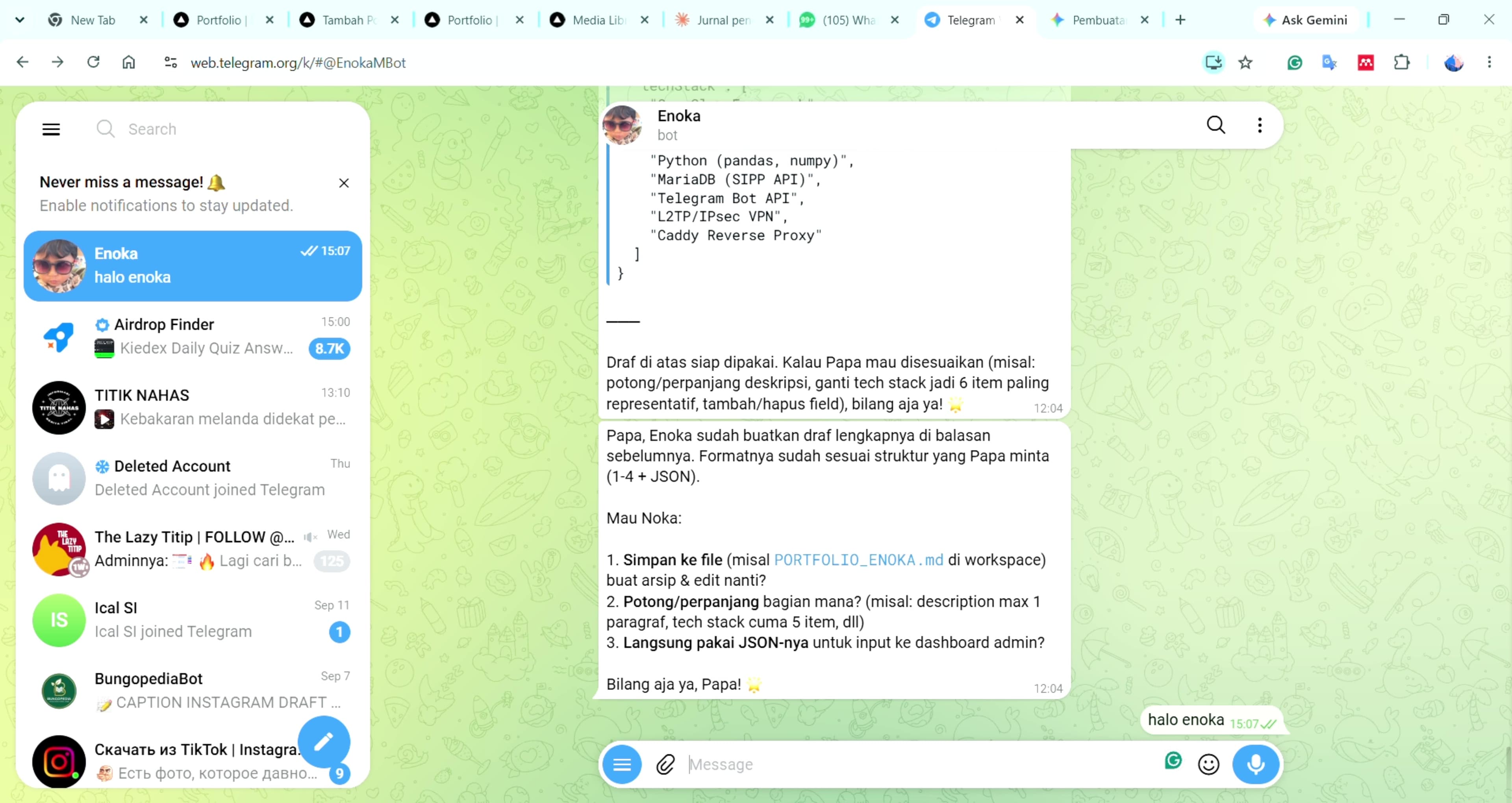 Alur Pembuka & Navigasi - Enoka ΓÇö Personal AI Agent dengan Memori Persisten & Integrasi Sistem Pengadilan